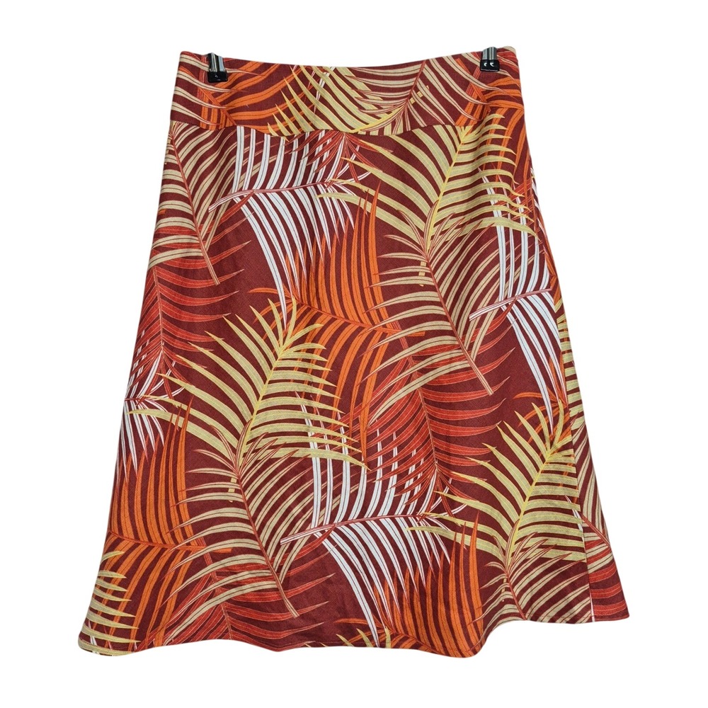 Style & Co Womens 8 100% Linen Tropical Palm Leaf Print A-Line Skirt Rust Orange